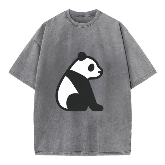 Panda - Black and white sitting pose flat side profile - Vintage T-shirt - Grey