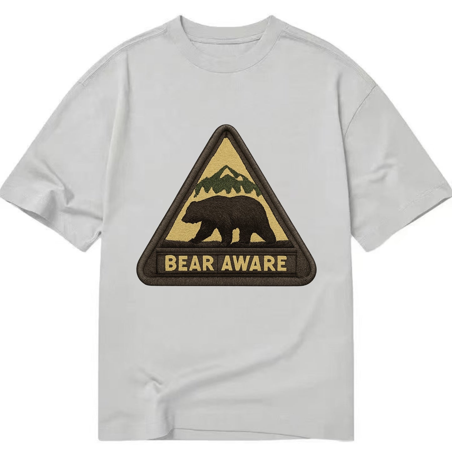 BEAR AWARE - bear silhouette warning in brown and yellow , wilderness safety - Classic T-shirt - Grey