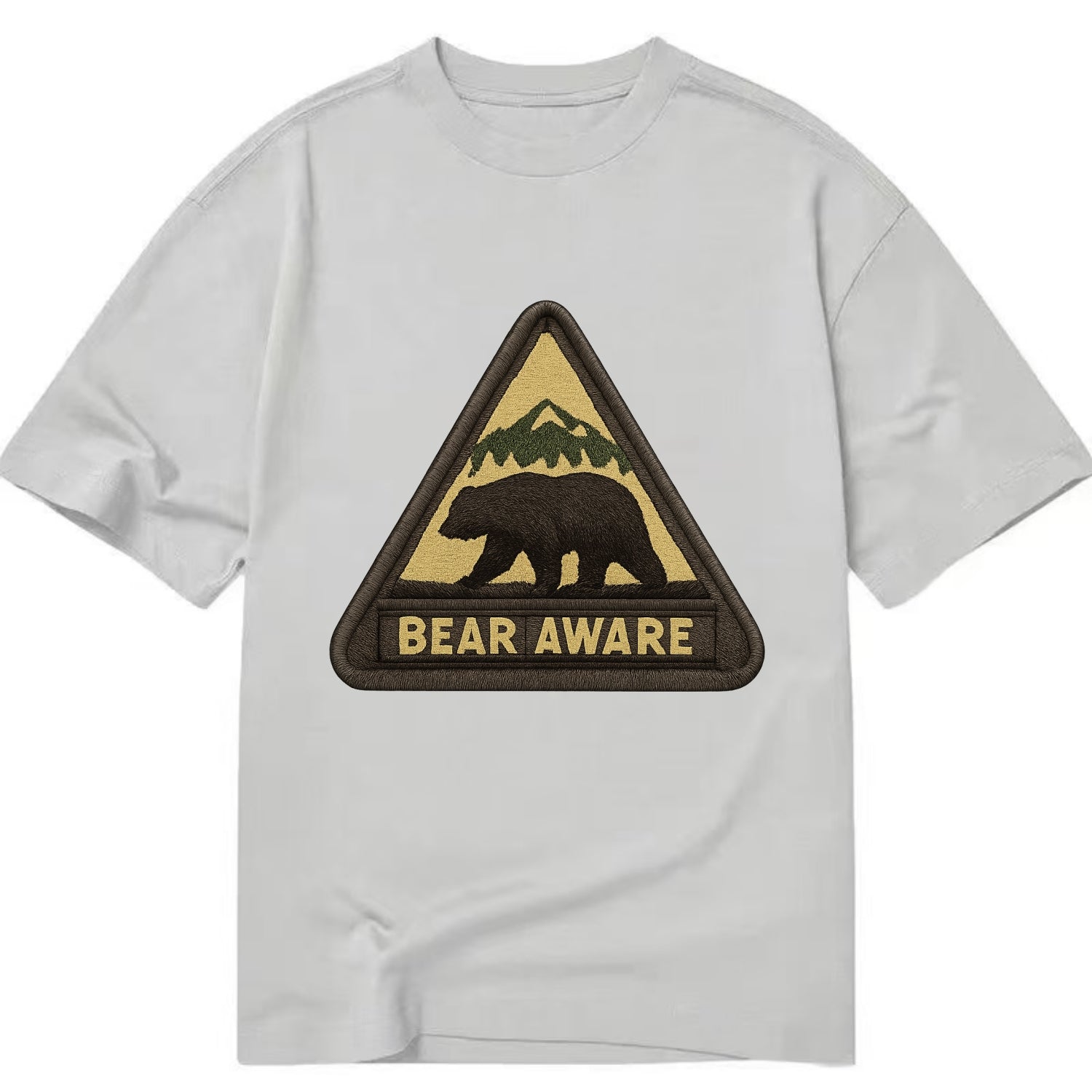 BEAR AWARE - bear silhouette warning in brown and yellow , wilderness safety - Classic T-shirt - Grey