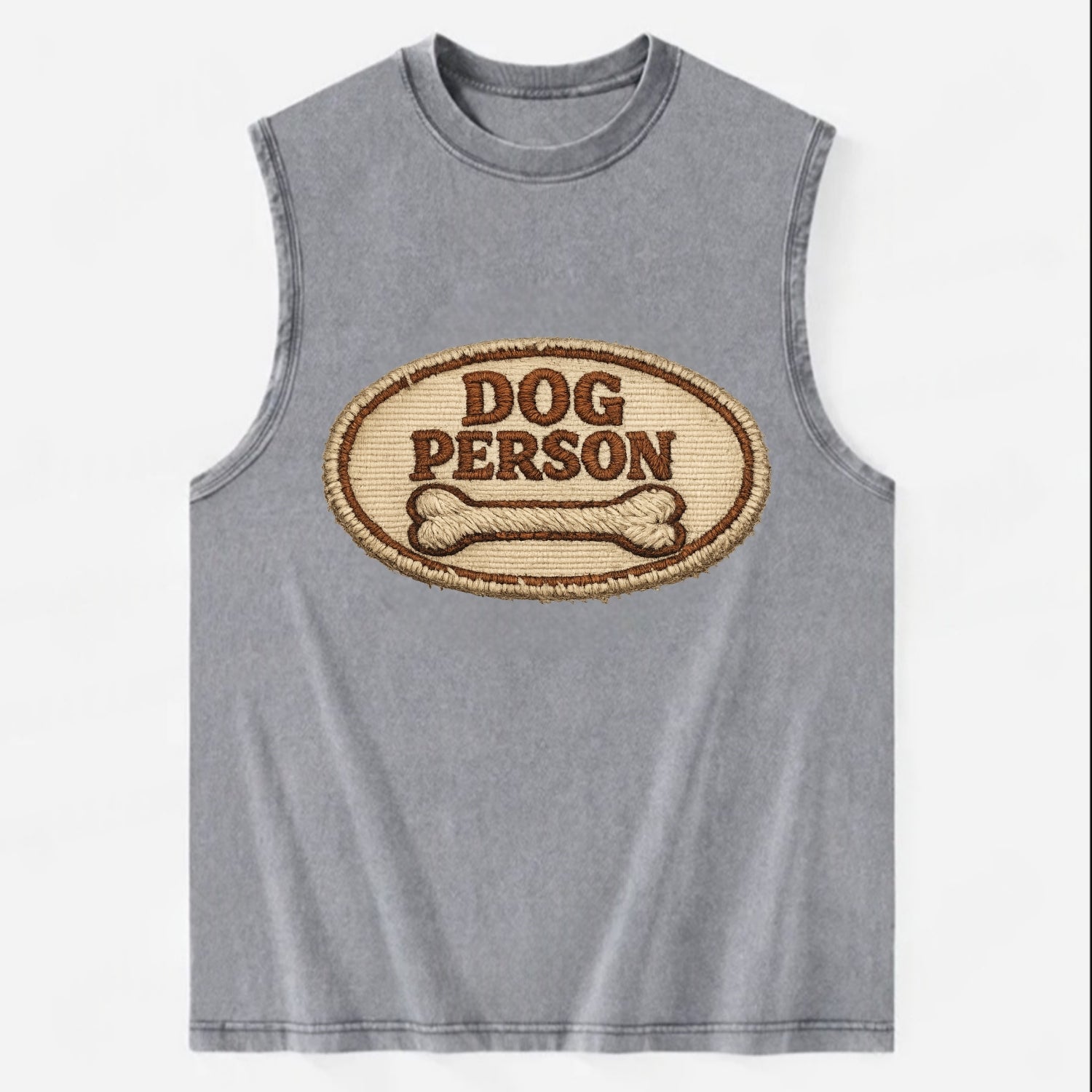 DOG PERSON - simple text with bone in brown , team dog - Vintage Washed Tank - Grey