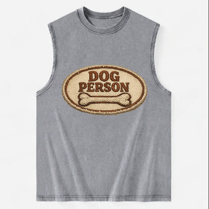 DOG PERSON - simple text with bone in brown , team dog - Vintage Washed Tank - Grey