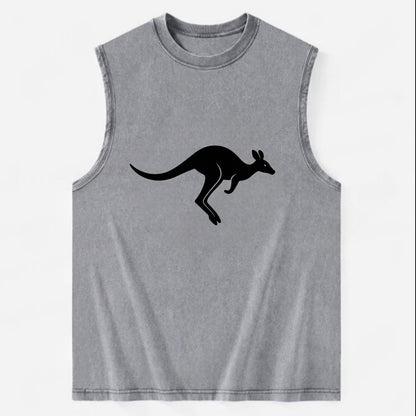 Kangaroo leaping across outback - Vintage Washed Tank - Grey