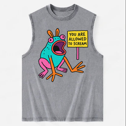 YOU ARE ALLOWED TO SCREAM | Open-mouthed frog mid-scream - Vintage Washed Tank - Grey