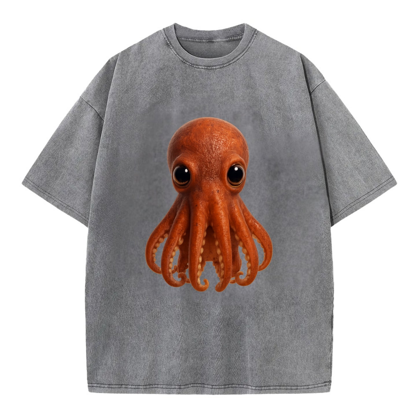 Baby Giant Pacific Octopus - reddish, smaller tentacles, expressive eyes, - Vintage T-shirt - Grey