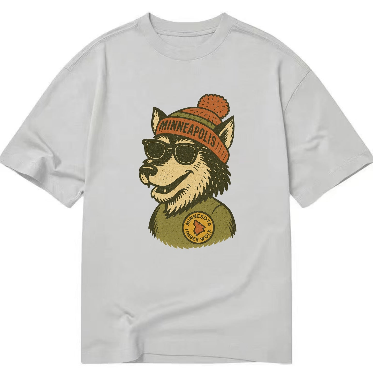 Minnesota Timber Wolf wearing Minneapolis beanie with pom pom and wayfarer - Classic T-shirt - Grey