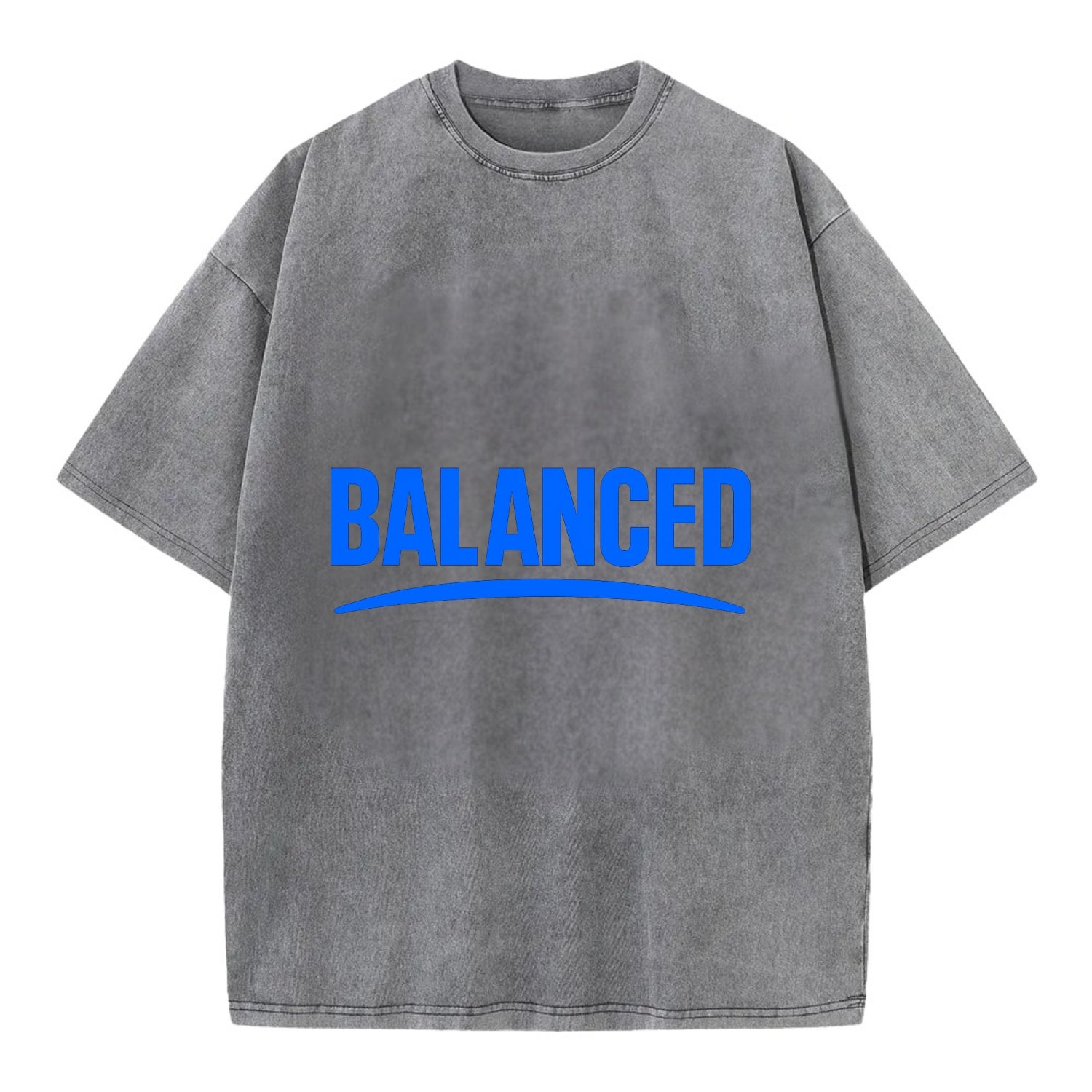 Bold typography design - "BALANCED" - harmony, equilibrium, centered life - Vintage T-shirt - Grey