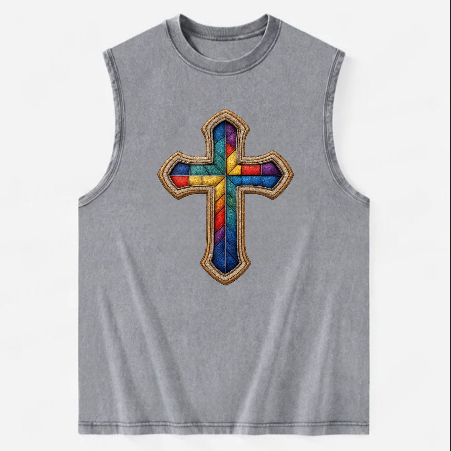 Stained Glass Cross  - Vintage Washed Tank - Grey