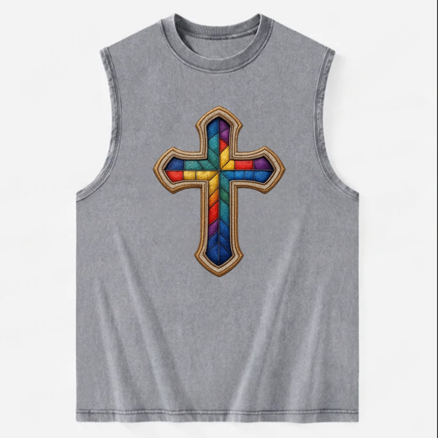 Stained Glass Cross  - Vintage Washed Tank - Grey