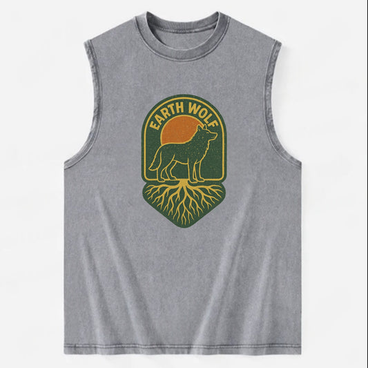 Earth Wolf Roots  - Vintage Washed Tank - Grey