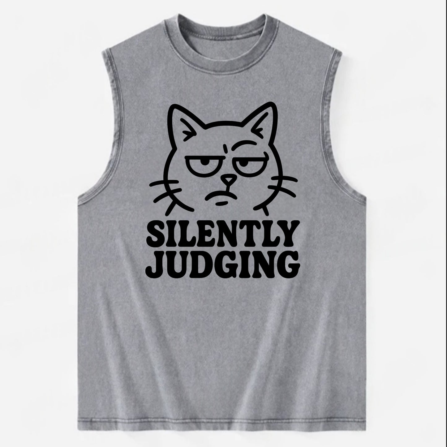 Sassy Side-Eye Cat - Vintage Washed Tank - Grey