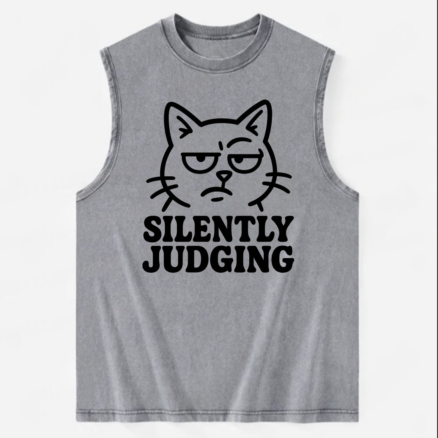 Sassy Side-Eye Cat - Vintage Washed Tank - Grey