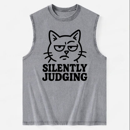 Sassy Side-Eye Cat - Vintage Washed Tank - Grey