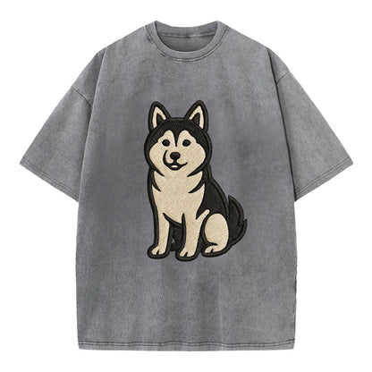 Pomsky - Pomeranian-Husky mix sitting po Vintage T-shirt - Grey