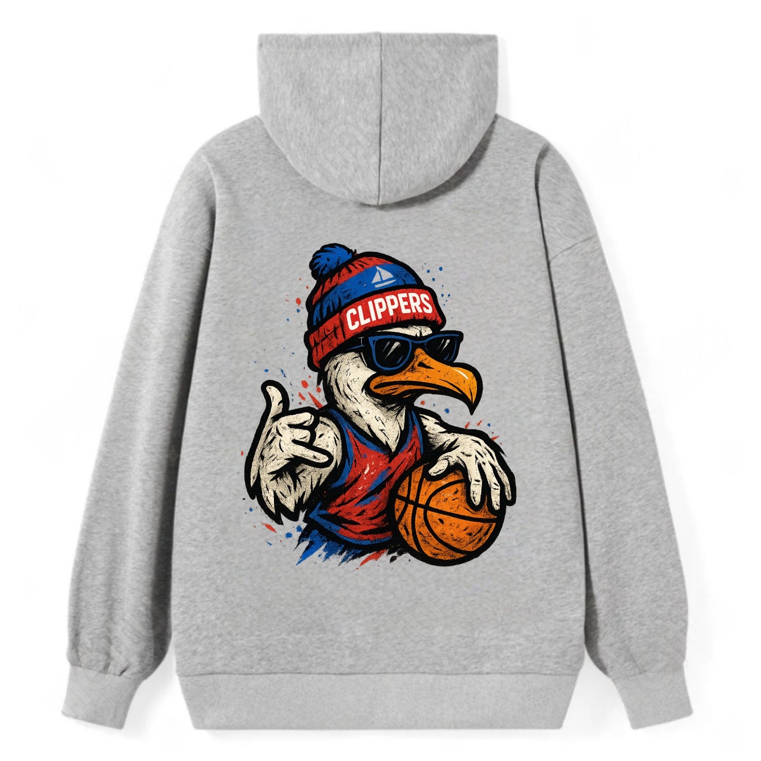 LA Seagull wearing Clippers red white and blue beanie with ship patch and - Classic Pullover Hoodie - Grey