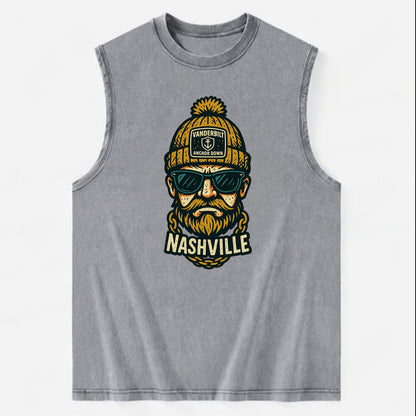 Nashville Commodore wearing Vanderbilt beanie with anchor patch - Vintage Washed Tank - Grey