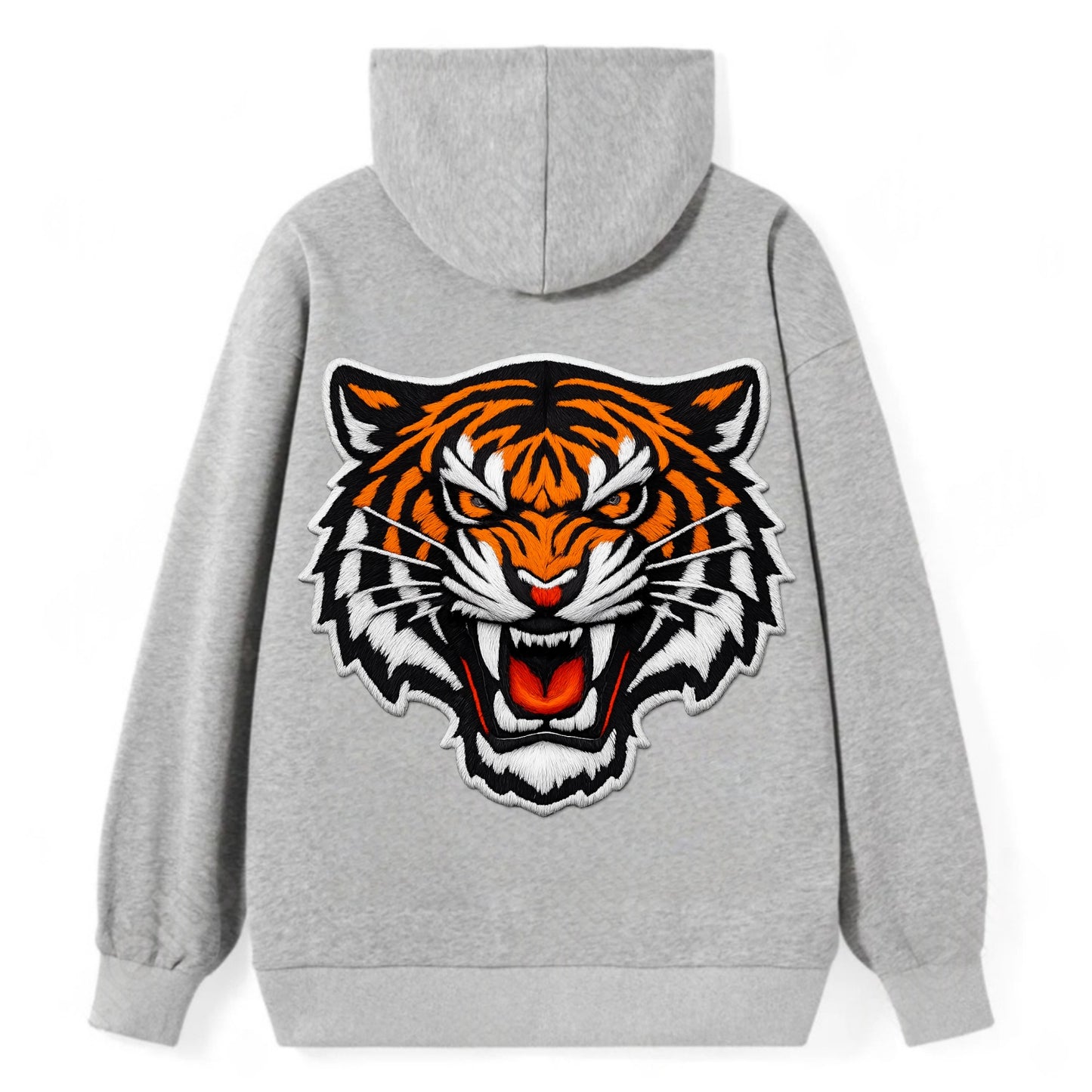 TIGER STRIPES FACE - fierce tiger face in orange, black and white , - Classic Pullover Hoodie - Grey