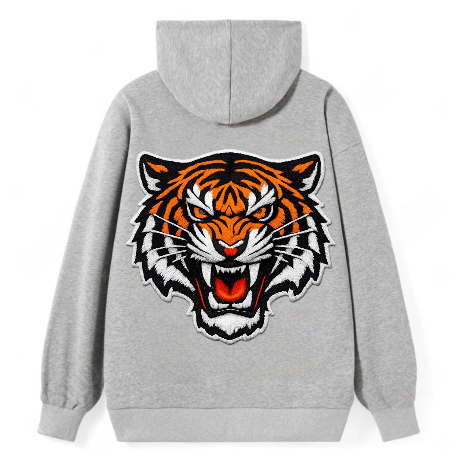 TIGER STRIPES FACE - fierce tiger face in orange, black and white , - Classic Pullover Hoodie - Grey