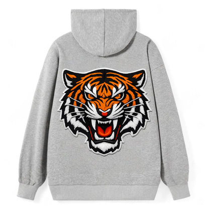 TIGER STRIPES FACE - fierce tiger face in orange, black and white , - Classic Pullover Hoodie - Grey