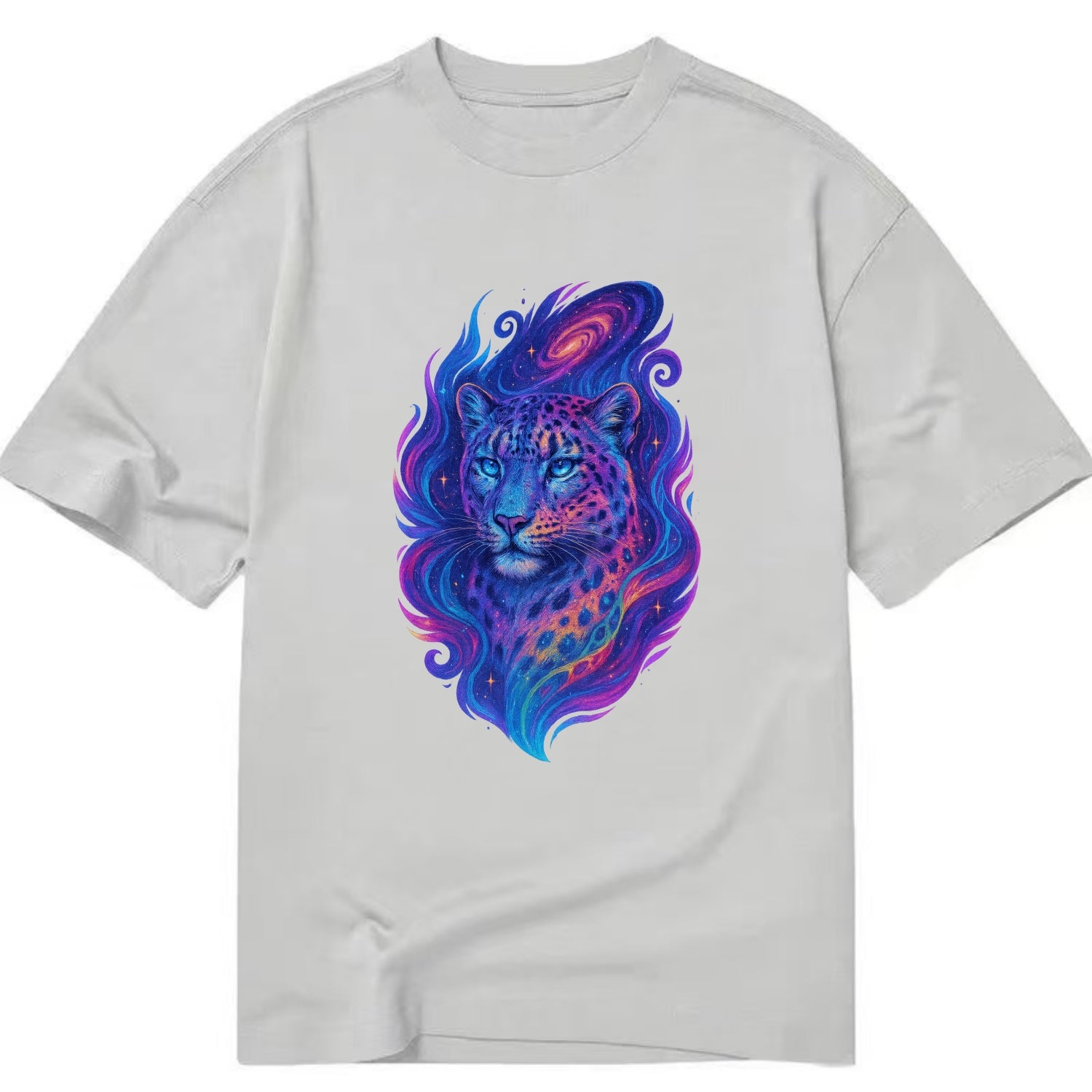 Majestic snow leopard with rainbow gradient spots, crystalline flowing patterns, - Classic T-shirt - Grey