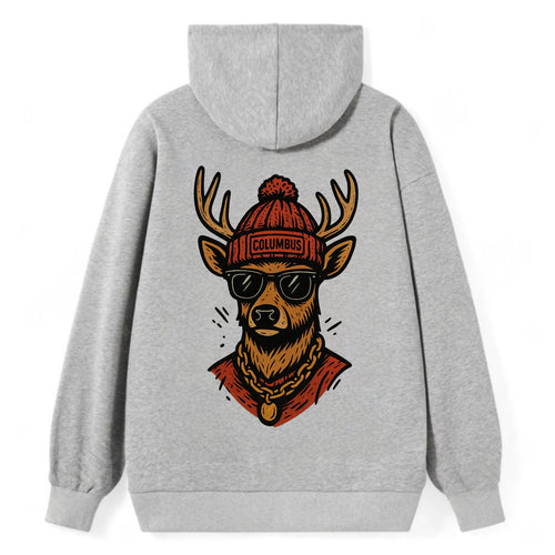 Columbus White-tailed Deer wearing Columbus beanie with pom pom and - Classic Pullover Hoodie
