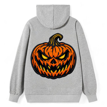 HALLOWEEN PUMPKIN - jack o lantern in orange and black , spooky - Classic Pullover Hoodie - Grey