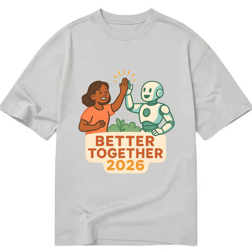 Human and AI robot high-fiving as collaborative partners - Better Together 2026 - Classic T-shirt