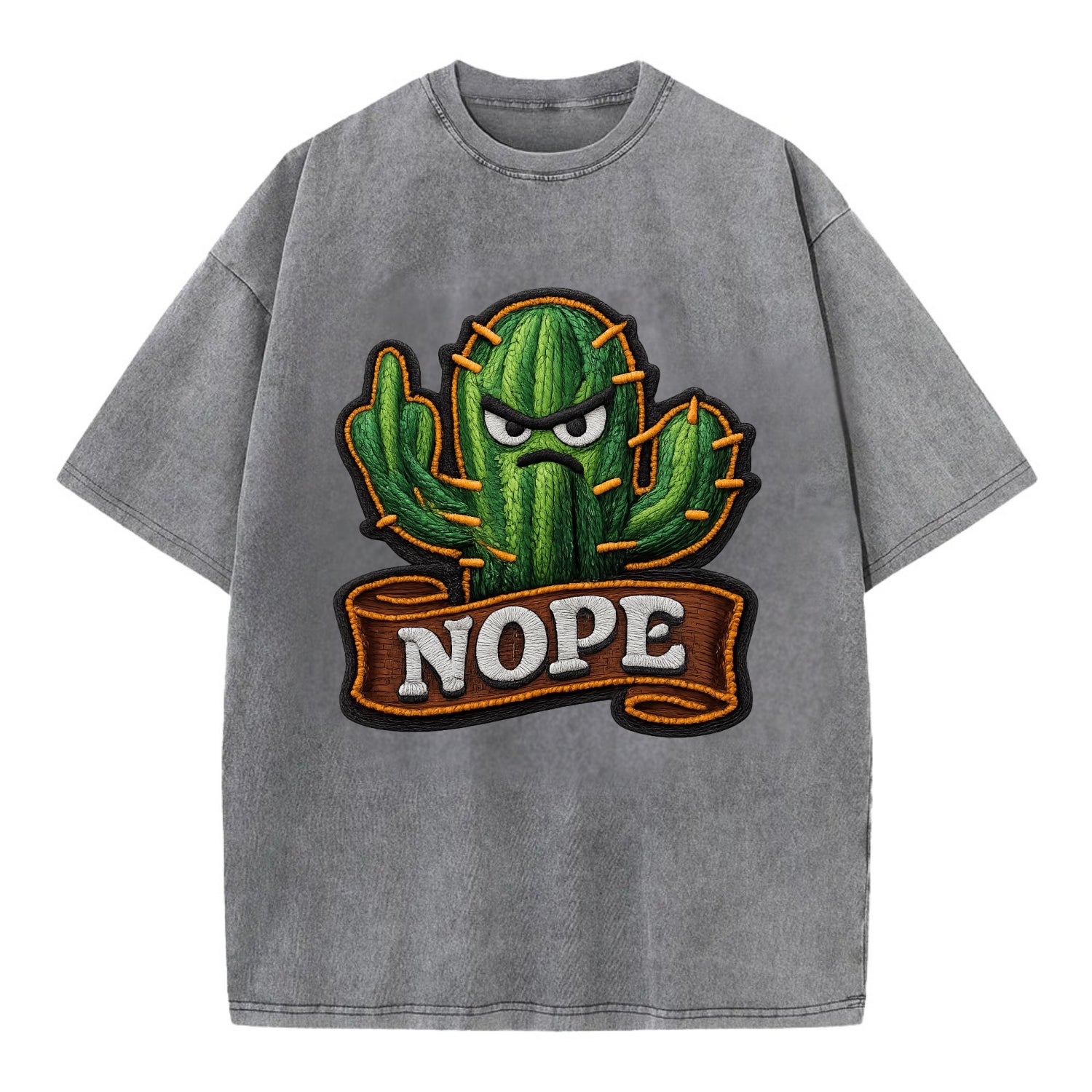 NOPE CACTUS - cactus with attitude in green , prickly personality - Vintage T-shirt - Grey