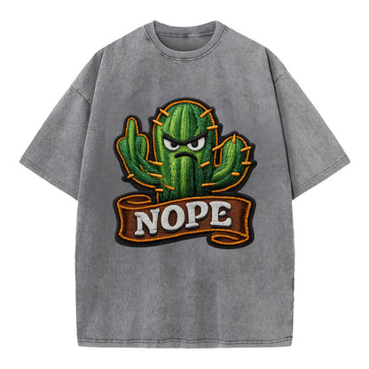 NOPE CACTUS - cactus with attitude in green , prickly personality - Vintage T-shirt - Grey