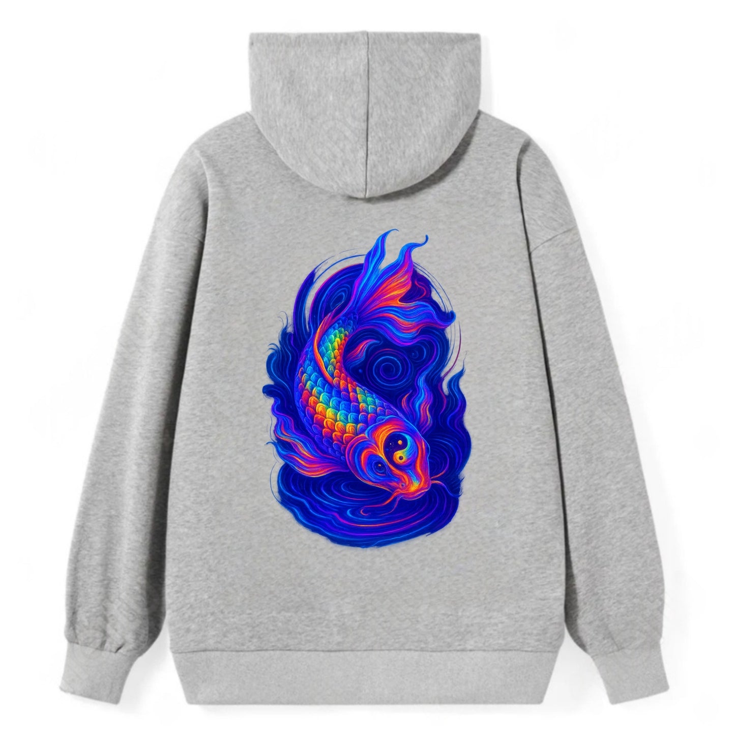 Sacred koi with scales reflecting rainbow prisms, yin-yang patterns in - Classic Pullover Hoodie - Grey