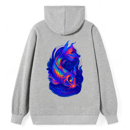Sacred koi with scales reflecting rainbow prisms, yin-yang patterns in - Classic Pullover Hoodie - Grey