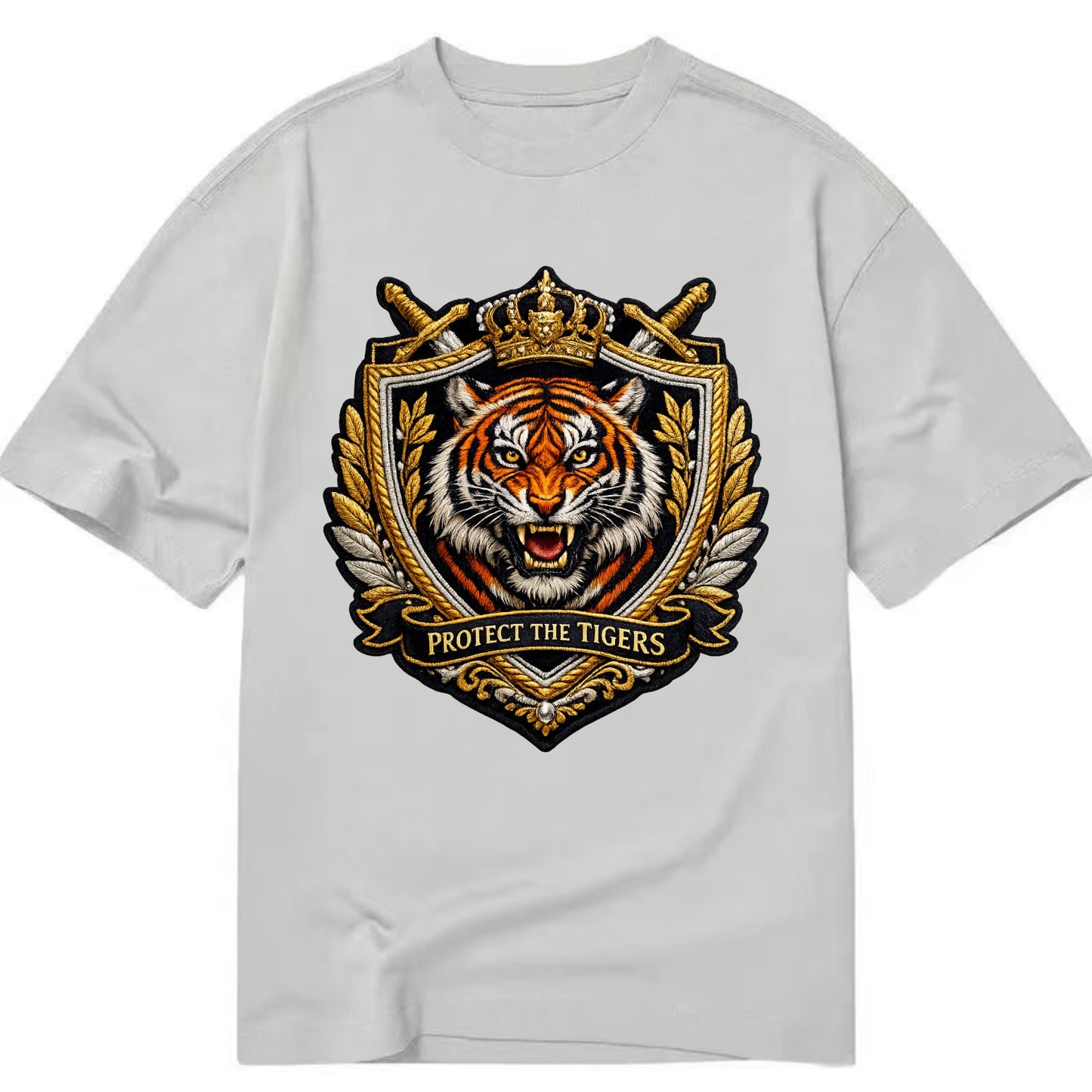 PROTECT THE TIGERS - tiger with shield in orange , big cat conservation - Classic T-shirt - Grey
