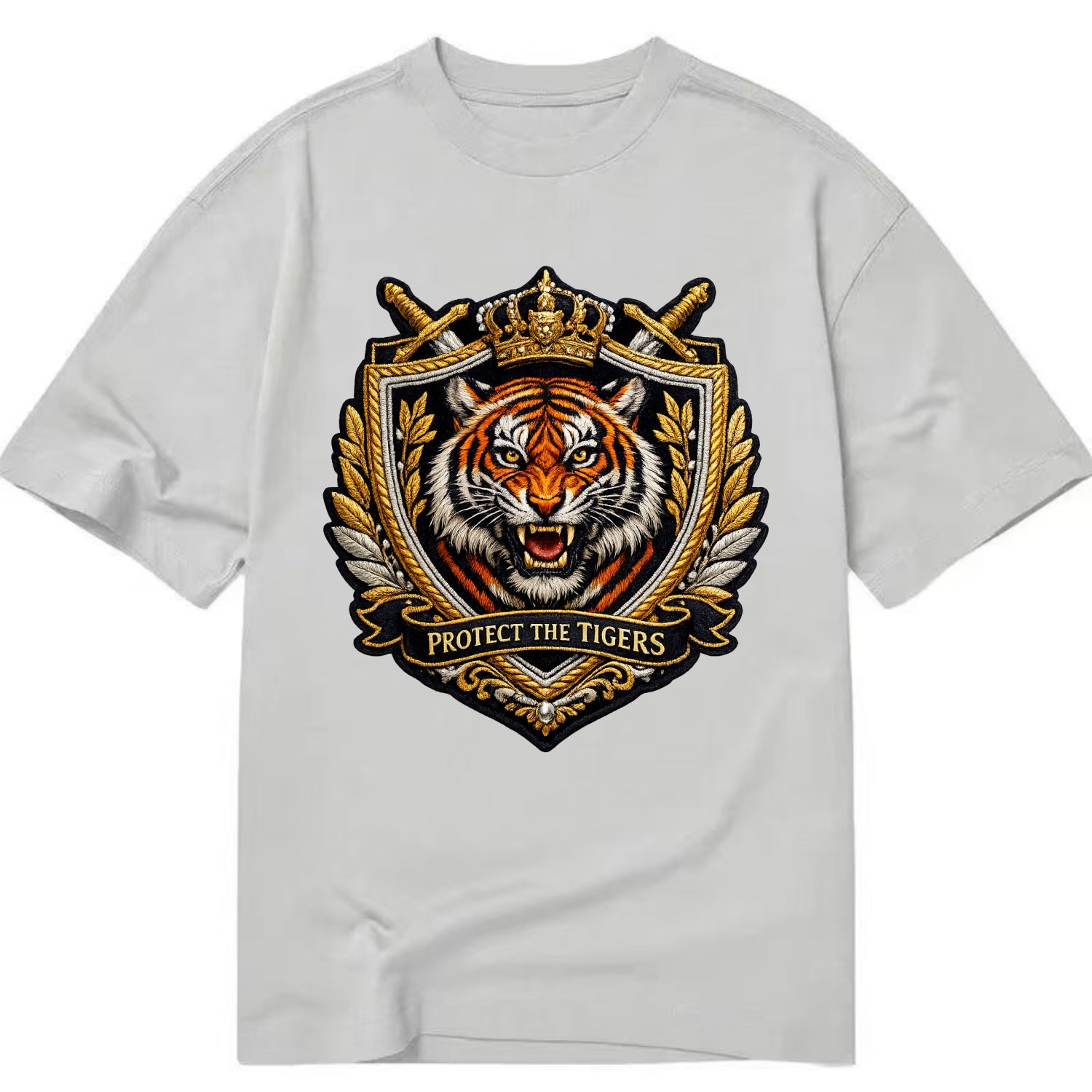 PROTECT THE TIGERS - tiger with shield in orange , big cat conservation - Classic T-shirt - Grey