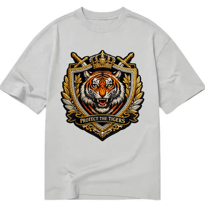 PROTECT THE TIGERS - tiger with shield in orange , big cat conservation - Classic T-shirt - Grey