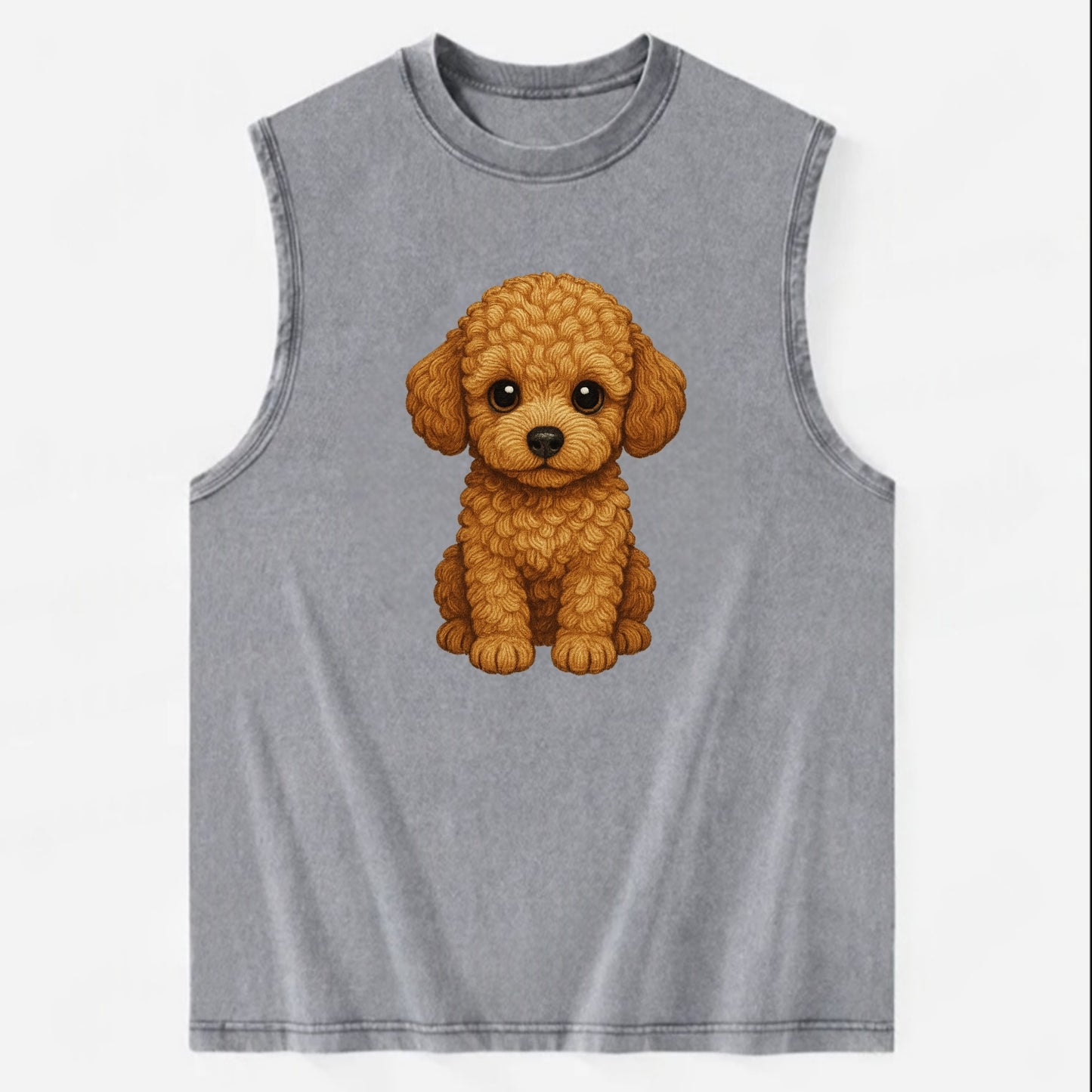 Baby Poodle Puppy - curly fluffy coat, intelligent eyes, elegant snout, - Vintage Washed Tank - Grey