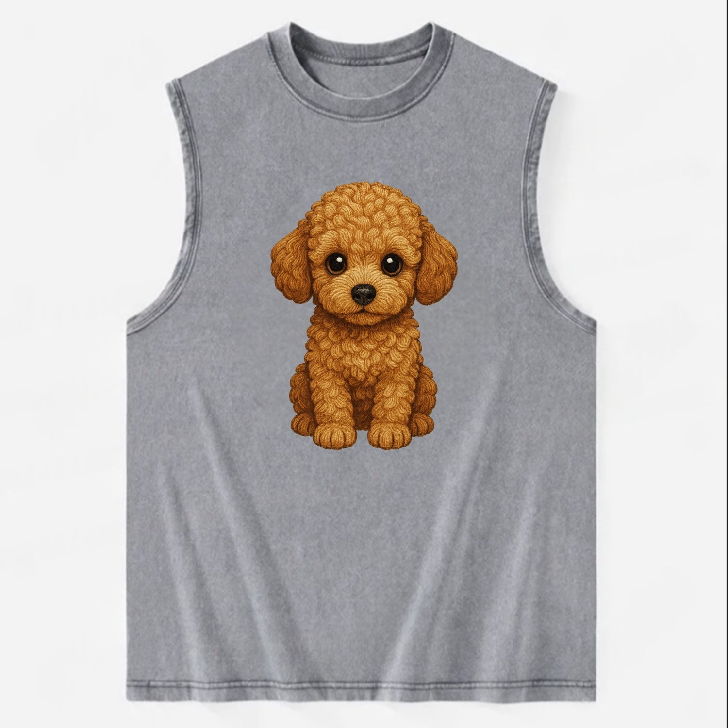 Baby Poodle Puppy - curly fluffy coat, intelligent eyes, elegant snout, - Vintage Washed Tank - Grey
