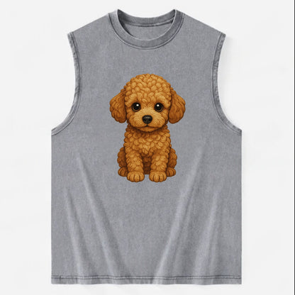 Baby Poodle Puppy - curly fluffy coat, intelligent eyes, elegant snout, - Vintage Washed Tank - Grey