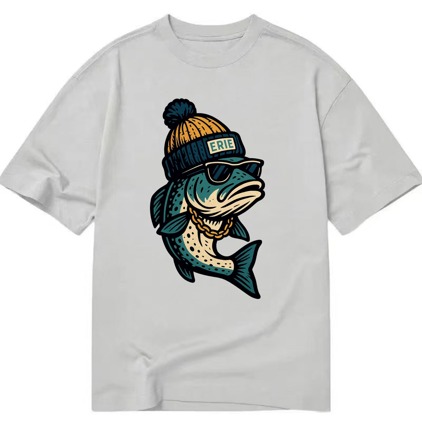 Erie Lake Trout wearing Erie beanie with - Classic T-shirt - Grey