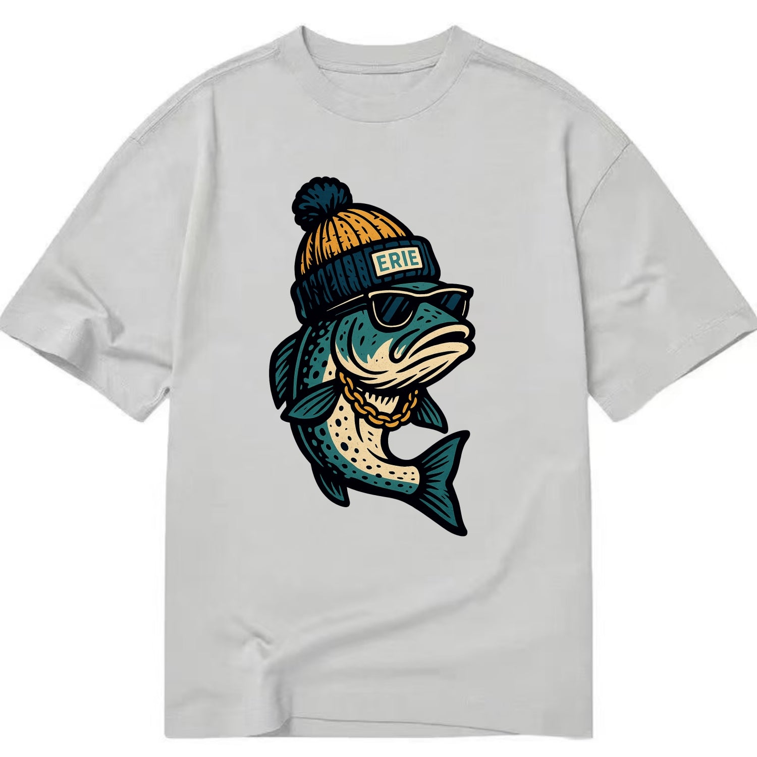 Erie Lake Trout wearing Erie beanie with - Classic T-shirt - Grey