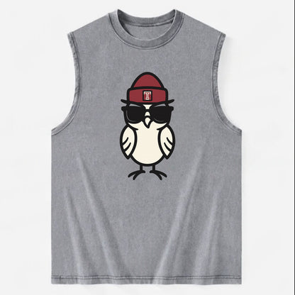 Philadelphia Owl wearing Temple beanie with T patch - Vintage Washed Tank - Grey