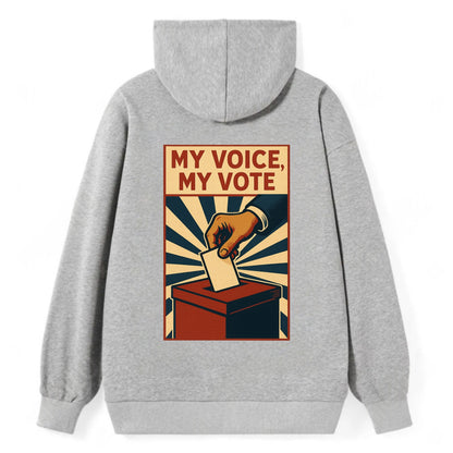 Hand dropping ballot into box with determination - "My Voice, My Vote" - - Classic Pullover Hoodie - Grey