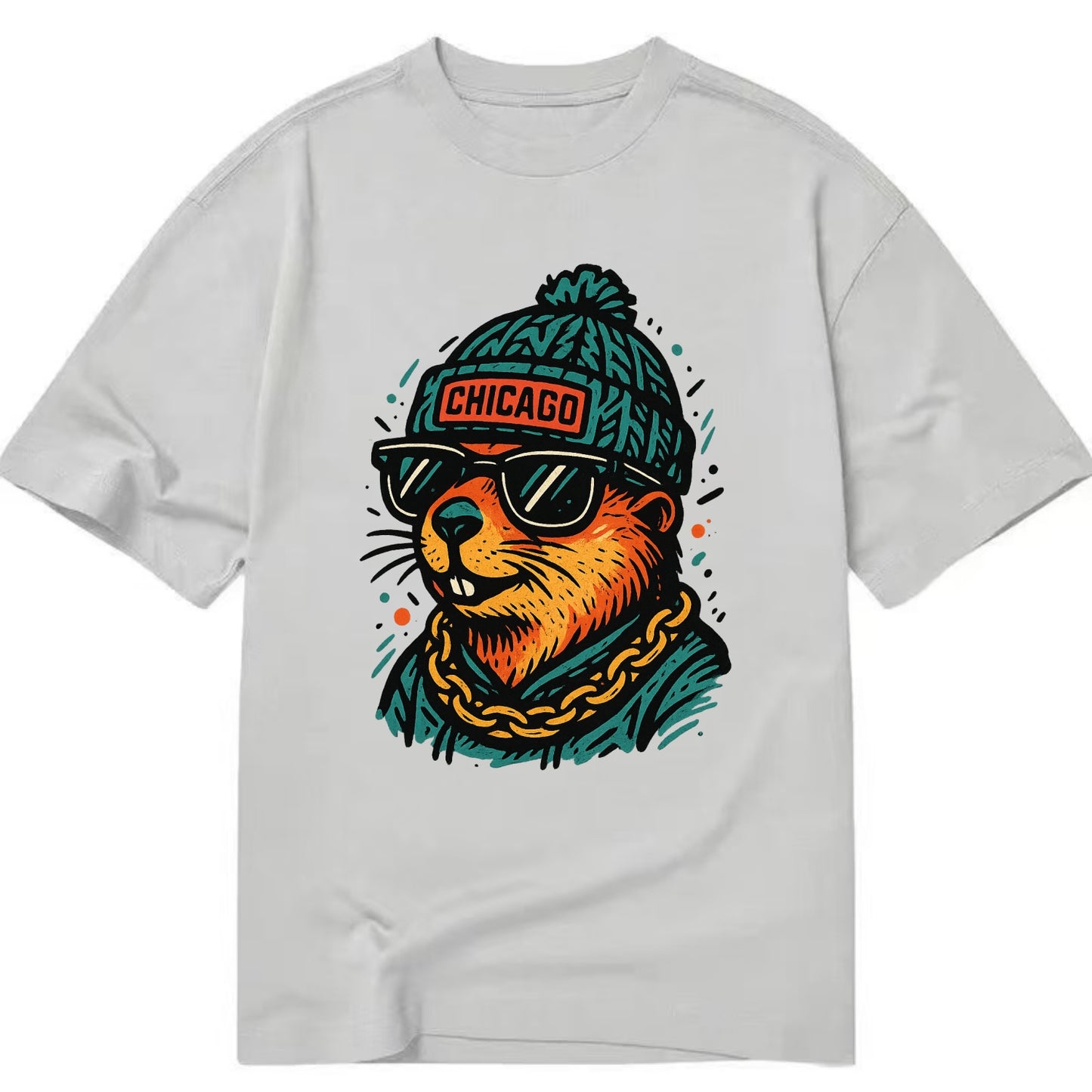 Illinois Prairie Dog wearing Chicago beanie with pom pom and wayfarer sunglasses - Classic T-shirt - Grey