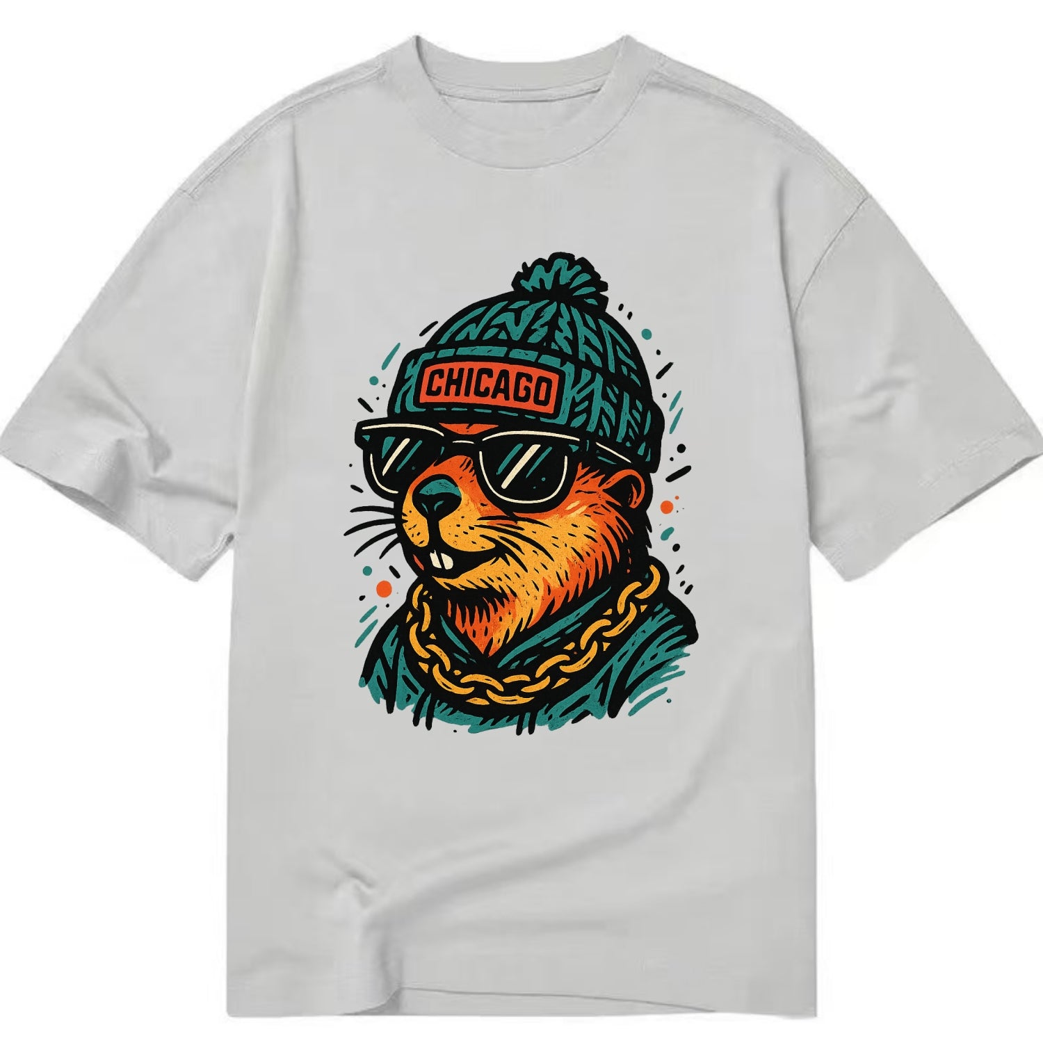 Illinois Prairie Dog wearing Chicago beanie with pom pom and wayfarer sunglasses - Classic T-shirt - Grey