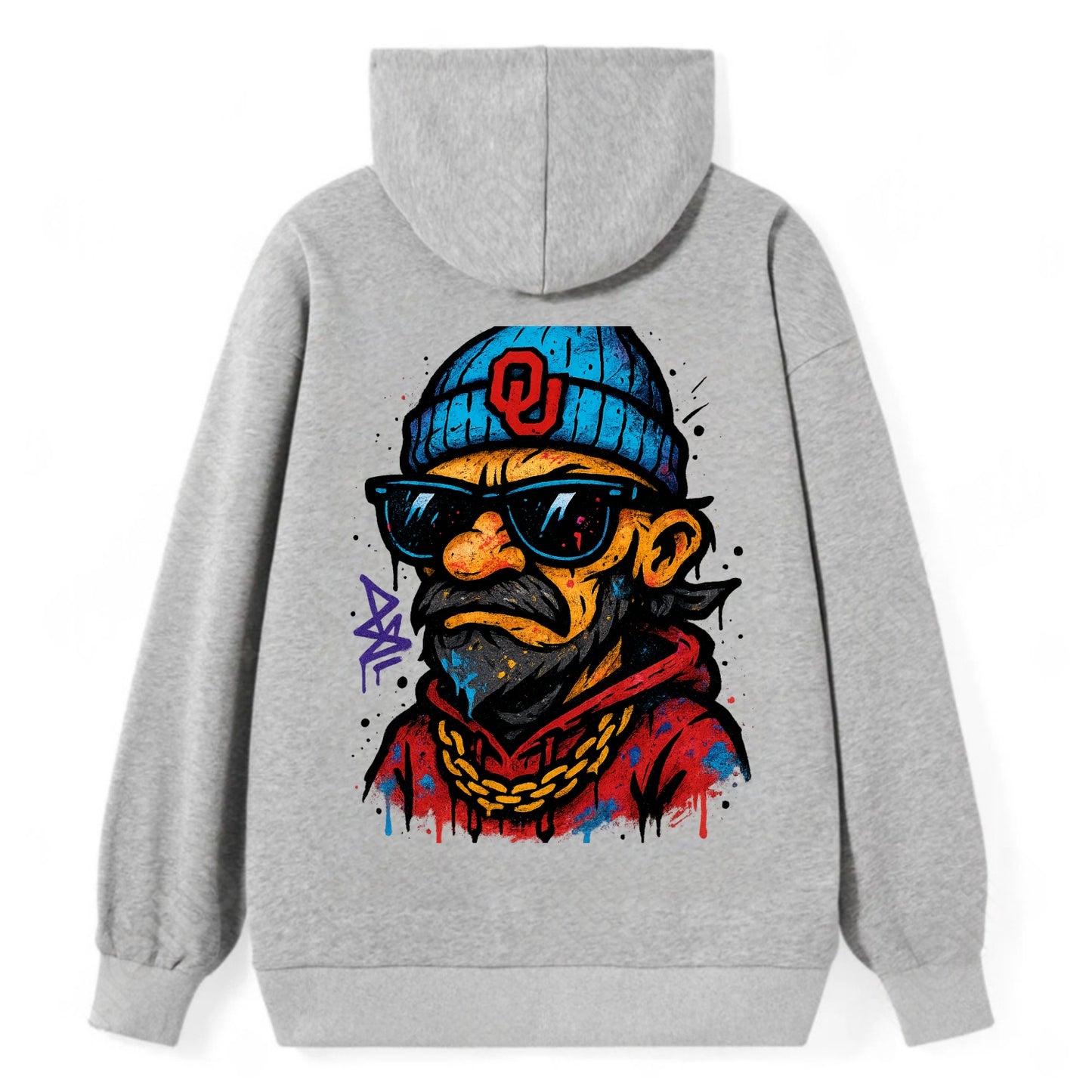 Norman Sooner wearing Oklahoma beanie with OU patch - Classic Pullover Hoodie - Grey