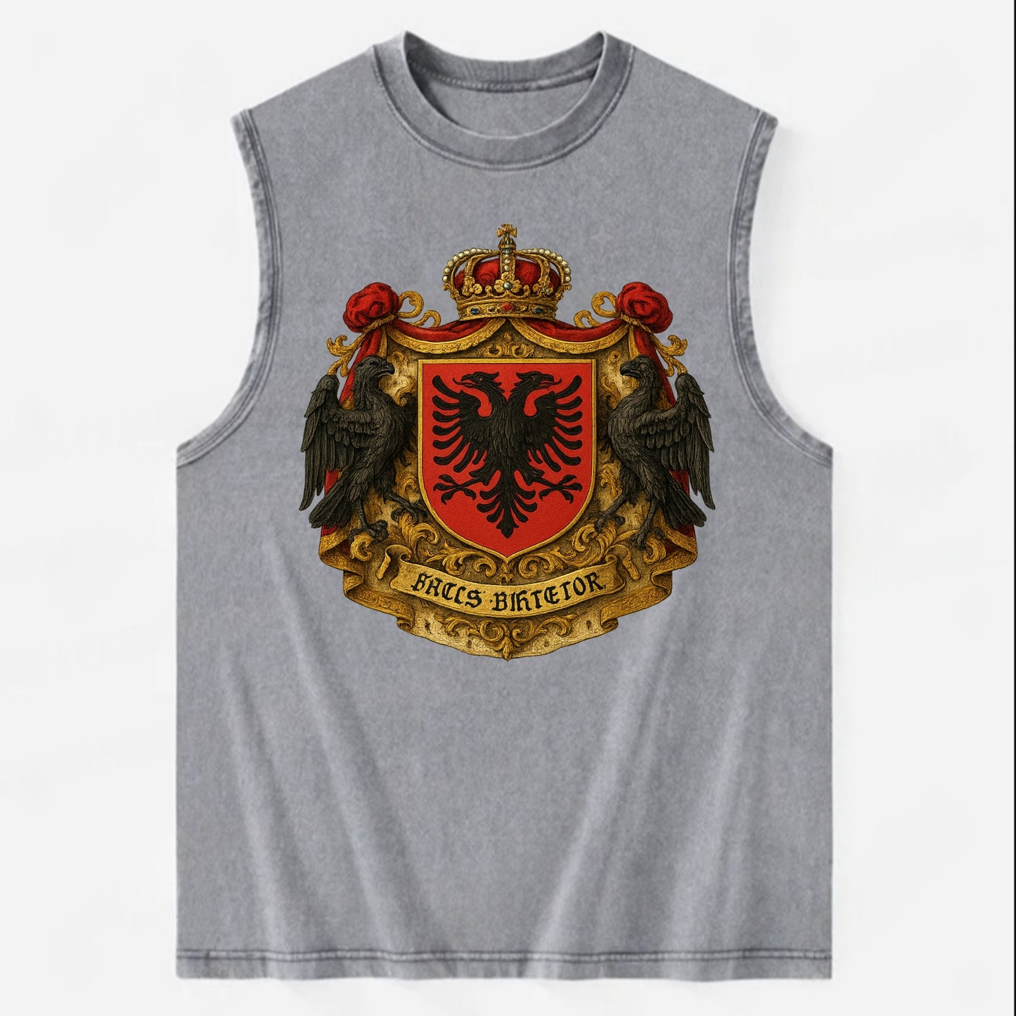 Albania Double Eagle Emblem  - Vintage Washed Tank - Grey