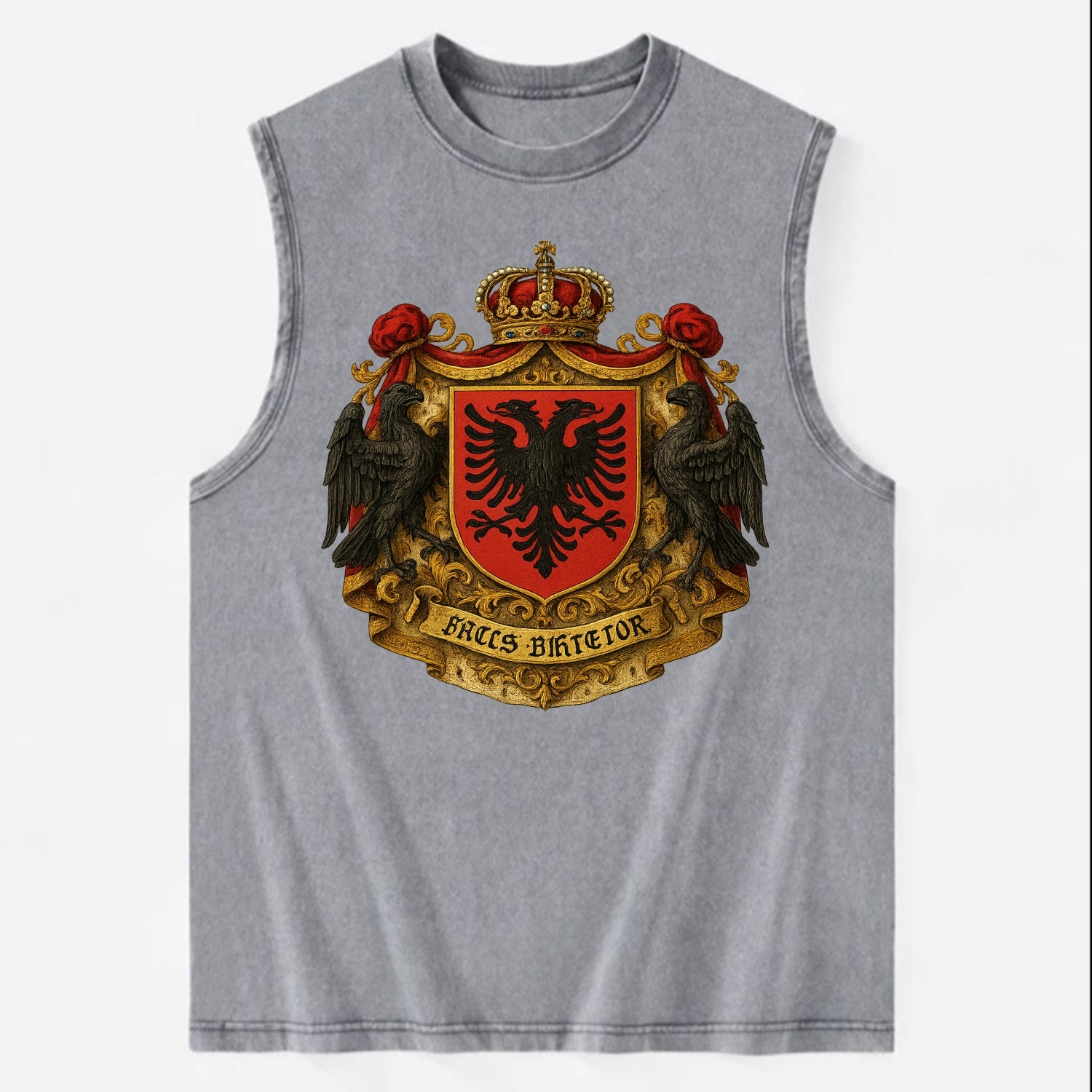 Albania Double Eagle Emblem  - Vintage Washed Tank - Grey