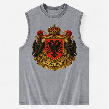 Albania Double Eagle Emblem  - Vintage Washed Tank - Grey