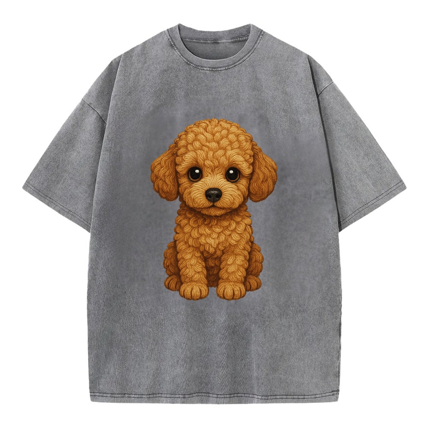 Baby Poodle Puppy - curly fluffy coat, intelligent eyes, elegant snout, - Vintage T-shirt - Grey