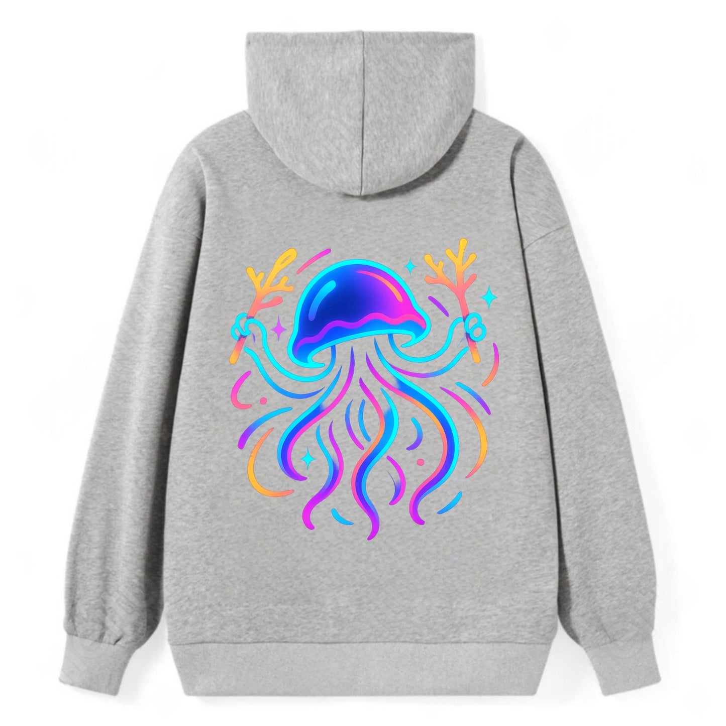 Jellyfish conducting a glow orchestra using coral batons in deep ocean - Classic Pullover Hoodie - Grey