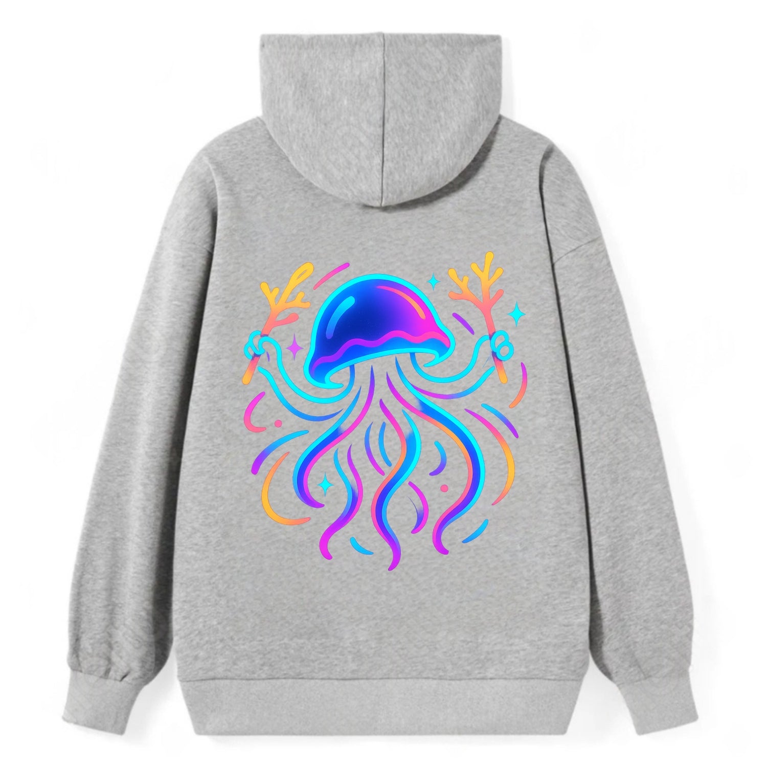 Jellyfish conducting a glow orchestra using coral batons in deep ocean - Classic Pullover Hoodie - Grey