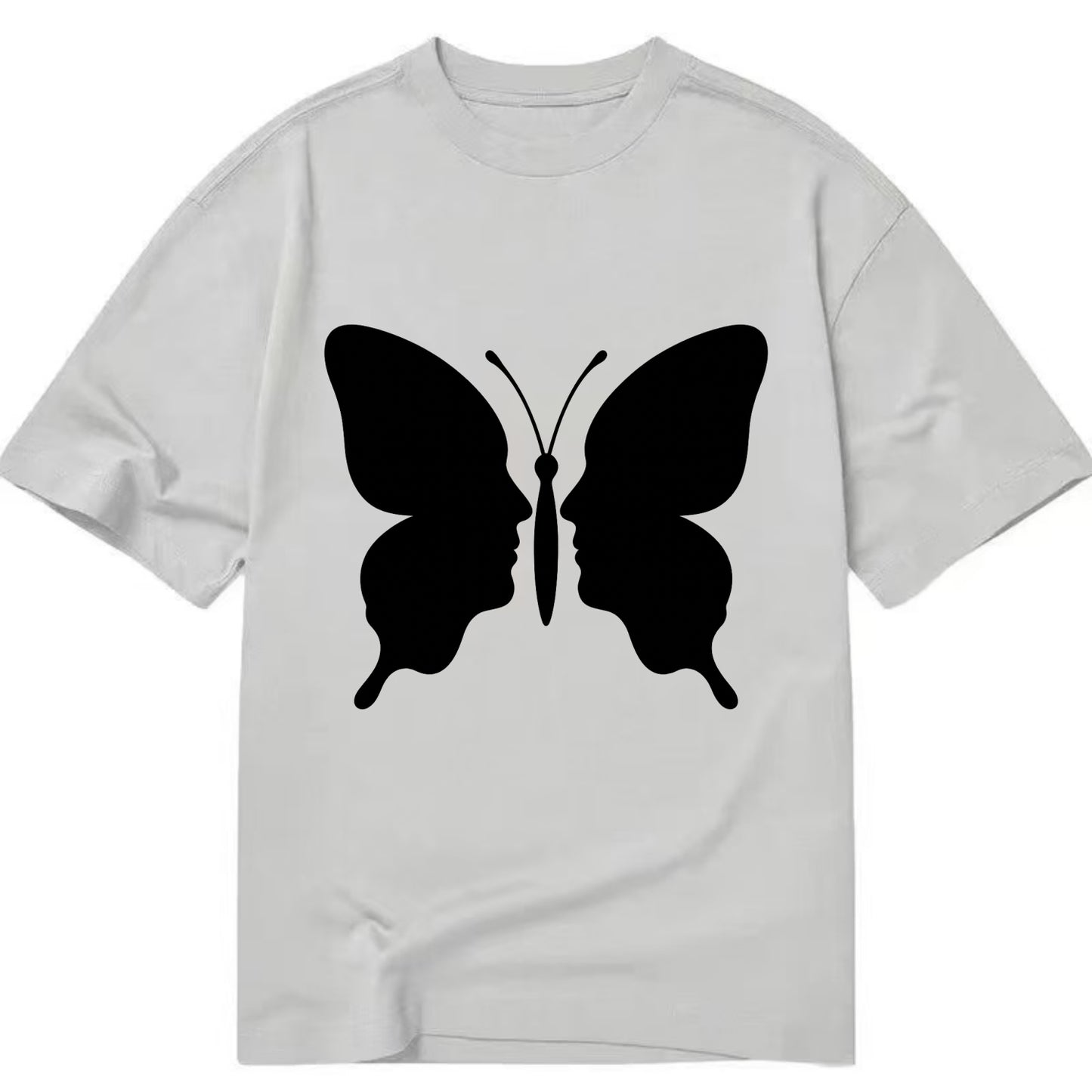 Butterfly wings - negative space reveals hidden faces or patterns - Classic T-shirt - Grey